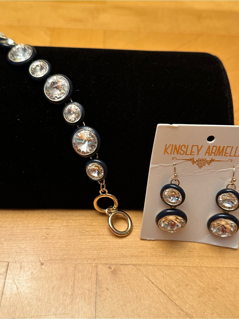 Kinsley Armelle Navy and Gold Crystal Drop Earrings & Bracelet set